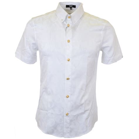 versace short sleeve shirt white|Versace button down shirts.